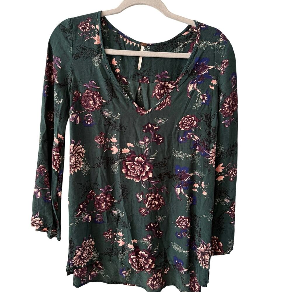 Free People Blouse Women's XS Floral Green Long Sleeve